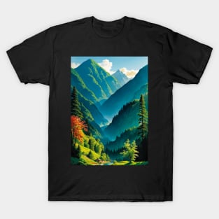 The beginning of autumn in a misty valley T-Shirt